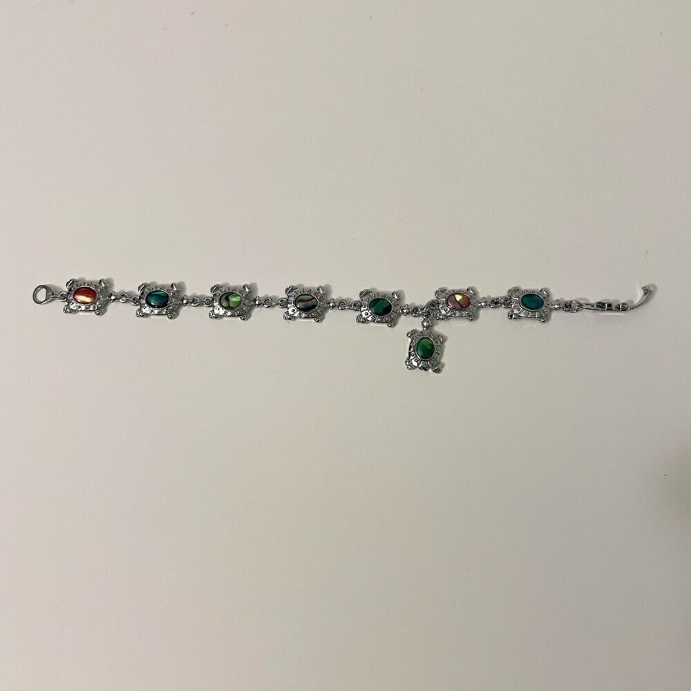 Multi Coloured Turtle Shell Bracelet 7 Inch Long - Picture 7 of 16